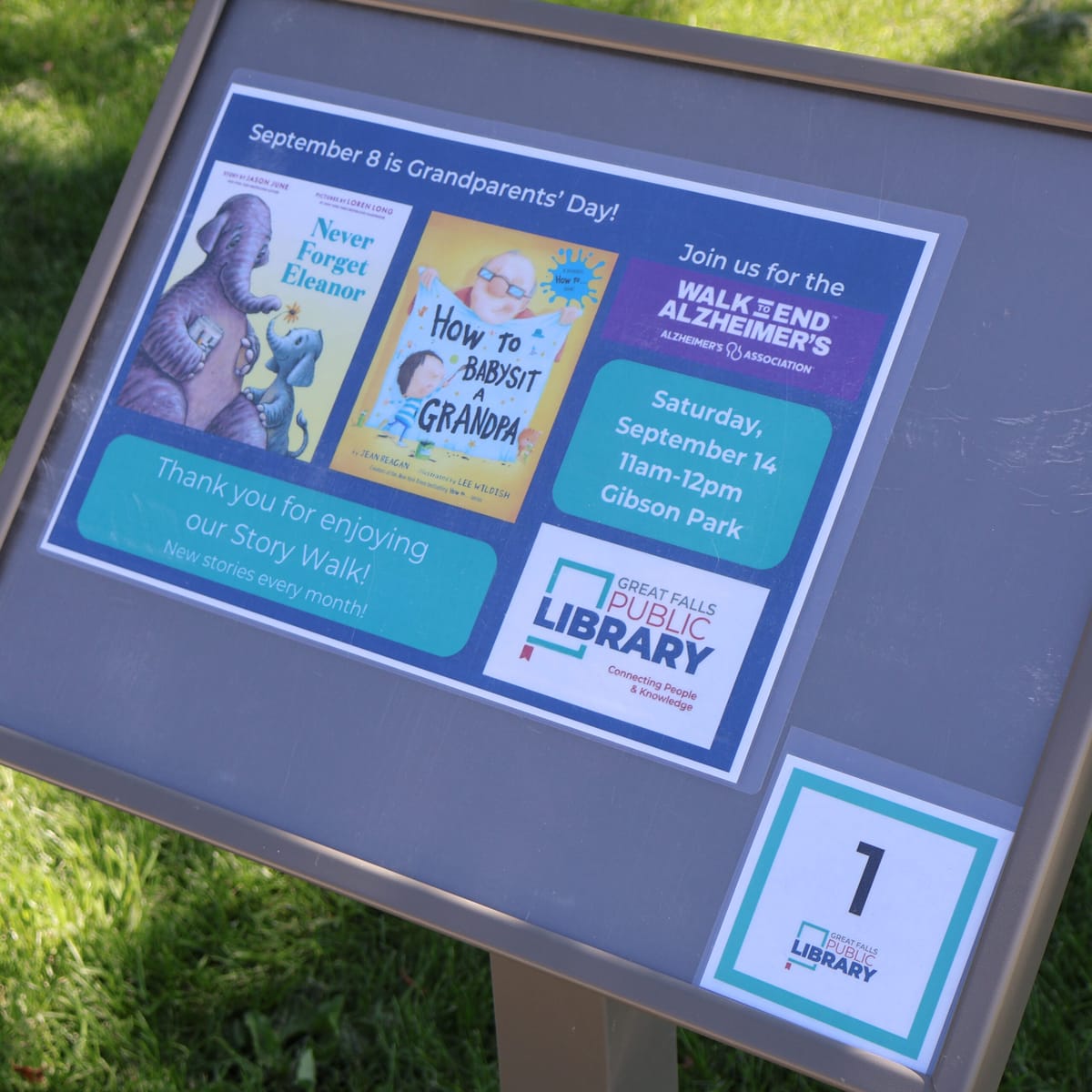 September Story Walk in Gibson Park Put up in Conjunction with Local Walk to End Alzheimer's