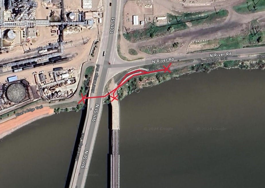 Northside of 10th Street Bridge, River's Edge Trail Closure